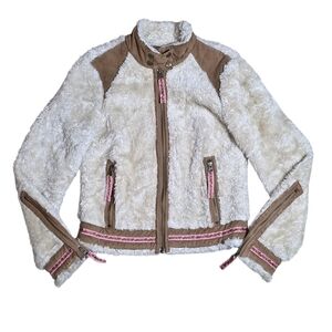 Free People Cream and Tan Casual Zip Jacket